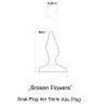 Skizze vom Anal-Plug der Serie Abu Plug Broken Flowers mit Länge und Durchmesser Bezeichnung.
