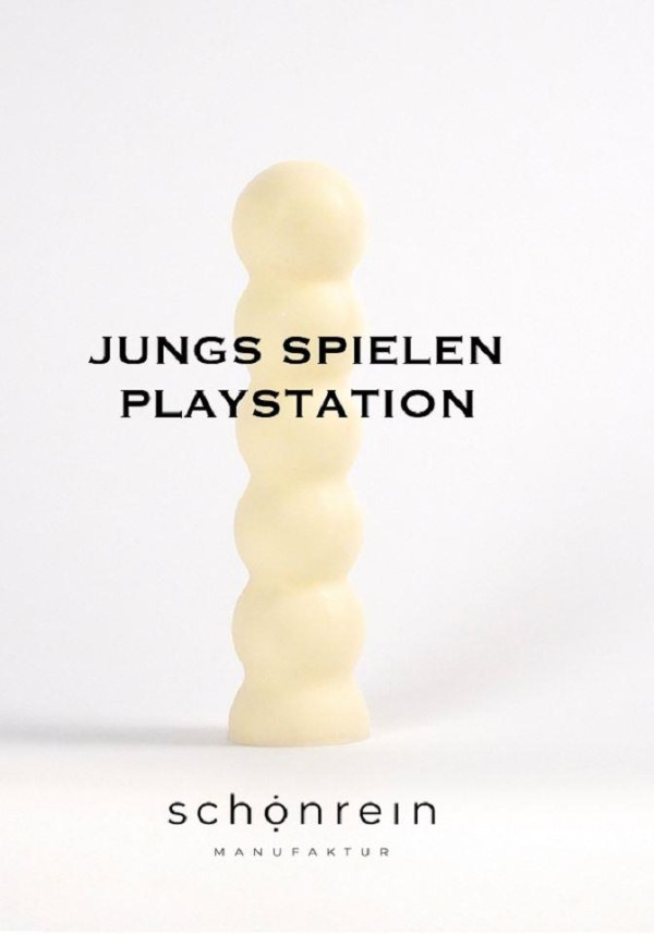 Ein A1 Poster mit dem Dildo Paxi und dem Spruch “Jungs spielen Playstation”.